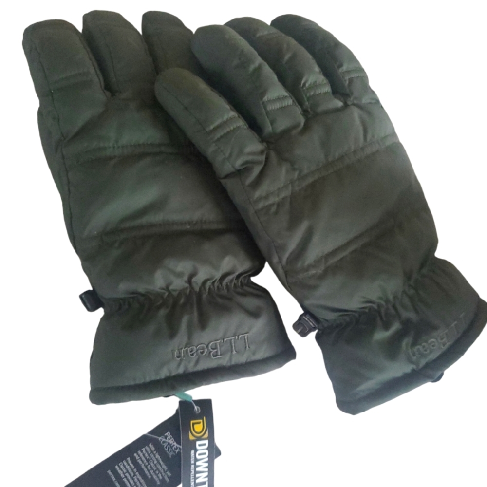 NWT LL Bean Water-repellent Down Winter Gloves 100% Goatskin Leather Palms